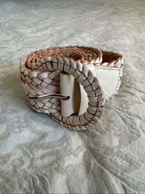 Banana Republic Cream Braided Cow Leather Belt with Round Buckle